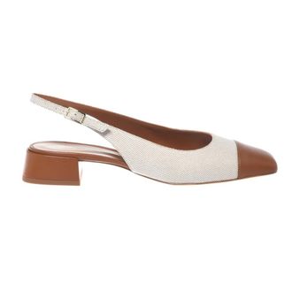 Baldinini Tan nappa and off white canvas slingback - female - Baldinini - Pumps - Beige - 5 1/2 UK - Shoes