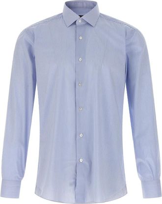 Barba Gestreepte Katoenen Poplin Overhemd - Heren - Zakelijke Overhemden - Blauw - 5XL - Katoen - Overhemden