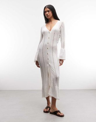 Monki Cardigan lungo bianco a fiori alluncinetto