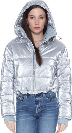 Blue Revival In The Mix Denim Shiny Puffer Jacket in Metallic Silver at Nordstrom, Size X-Small
