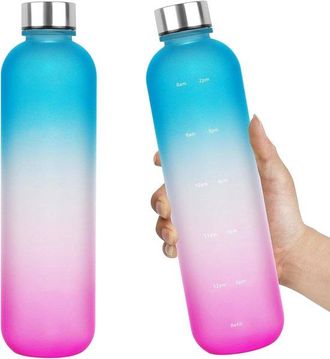 No Brand 2 Botellas De Agua Deportivas Esmeriladas De 946 Ml (32 Oz), Sin Bpa, Con Marca De Tiempo, Boca Estrecha, A Prueba De Fugas, Color Rosa, Ideales Para 