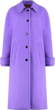 Gucci Single-Breasted Coats, female, Purple, XS, Cashmere Wool Coat Compact