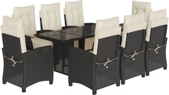 vidaXL Set De Comedor De Jard&iacute;n 9 Pzas Y Cojines Rat&aacute;n Sint&eacute;tico Negro Vidaxl