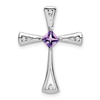 Diamond2Deal 10k White Gold Princess Amethyst and Diamond Cross Pendant