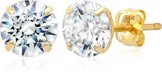MAX + STONE 14k Yellow or White Gold Solitaire Round Cubic Zirconia Stud Earrings 4MMto7.5MM