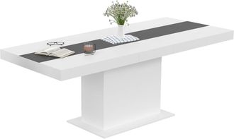 IDMarket Tavolo Da Pranzo Rettangolare Allungabile Eden 6-10 Persone Bianco Con Fascia Centrale Grigia 160-200 Cm