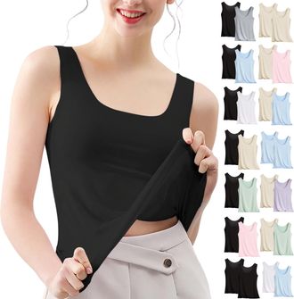 Generic Vest Tops Women UK Like Ice Vest Wear Tank Tops Sleevless Scoop Neck Summer Casual Yoga Undershirt Ladies Stretch 2 Pack Elegant Comfy Base T Shirt