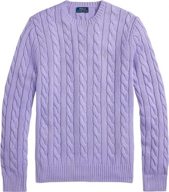 Ralph Lauren Pullover met kabelsteek - Heren - Ronde hals truien - Paars - XS - Katoen - Truien & Vesten