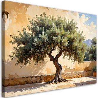 Feeby Cuadro Sobre Lienzo, Olivo Sobre Fondo De Pared Beige, 120x80