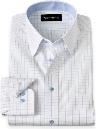 Paul Fredrick Non-iron Cotton Windowpane Dress Shirt With Contrast Trim