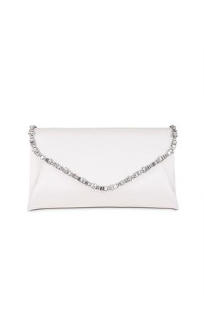 Badgley Mischka Mika Mix Crystal Neckline Envelope in White at Nordstrom, Size Medium