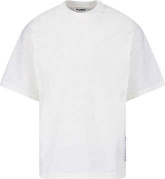 Jil Sander White Crewneck Side Logo Cotton T-Shirt