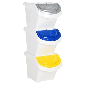 vidaXL Cubos De Basura Apilables Con Tapa 3 Uds Pp Blanco 78 L Vidaxl