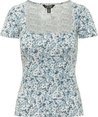 Ralph Lauren Floral Cotton Jersey Square-Neck Top - Dames - Blouses - Veelkleurig - L - Katoen - Overhemden