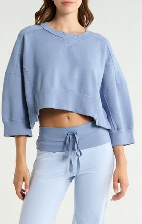Free People Intercept Pull Crop Raglan Sweatshirt in Blue Ash at Nordstrom, Size X-Small