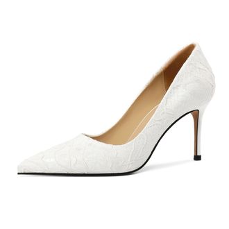 EDEFS Elegant Lace High Heel Court Shoes for Women with 3.5 Inches Stiletto Heel Ideal for Wedding and Party Occasions White UK3