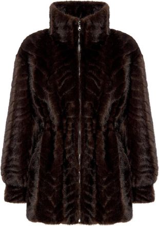 Cesare Gaspari Jassen, Dames, Bruin, M, Polyester, Zip Imitatiebont Jas