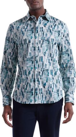 Bugatchi Julian Shaped Fit Stretch Cotton Button-Up Shirt in Teal at Nordstrom, Size Xx-Large