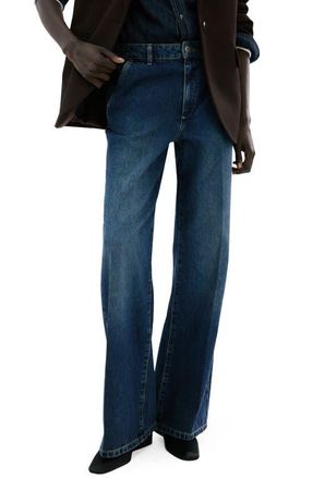 Mango Slant Pocket Mid Rise Wide Leg Jeans in Dark Blue at Nordstrom, Size 6