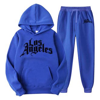 Generic WAZHAKU Mens Jogging Suit 2-Piece Autumn Winter Sports Set Long Sleeve Sports Suit with Hood Mens Loose Tracksuit with Los Angeles Letter Hoodie + Jog
