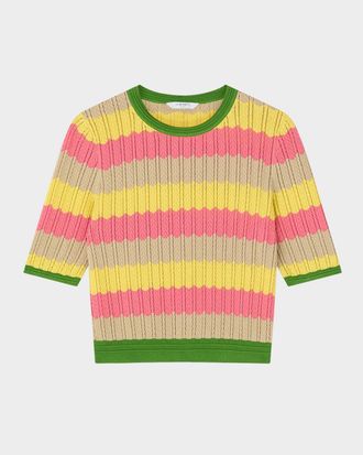 L.k. Bennett Cinzia Wavy Striped Pointelle-Knit Sweater