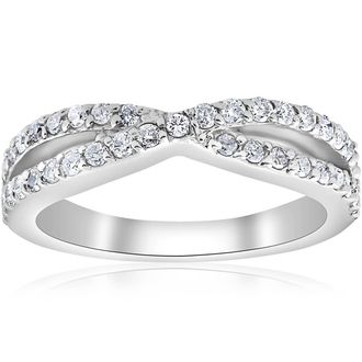 Pompeii3 3/8Ct Diamond Crossover Infinity Stackable Wedding Band Twist Ring White Gold Size Selectable