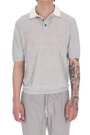 Eleventy Grey Linen-Cotton-Cashmere Double-Collar Polo Shirt