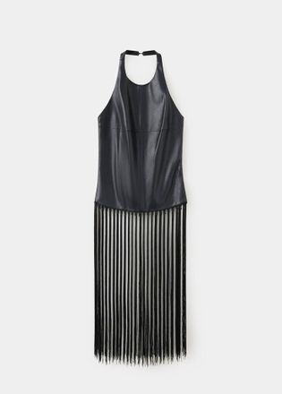 Mango Top collo halter frange nero - Donna - XS - MANGO