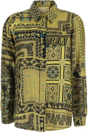 Momoni Gedrukte Zijden Blouse - Dames - Overhemden - Geel - M - Overhemden