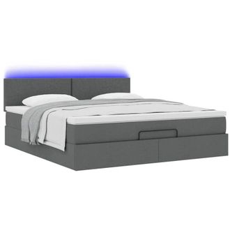 vidaXL Vidaxl - Cama Otomana Con Colch&oacute;n Y Led Tela Gris Oscuro 180x200cm