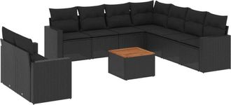 vidaXL Set De Sof&aacute;s De Jard&iacute;n 10 Pzas Cojines Rat&aacute;n Sint&eacute;tico Negro Vidaxl