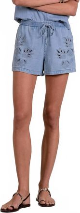 Elan Elastic Waistband Eyelet Shorts In Denim