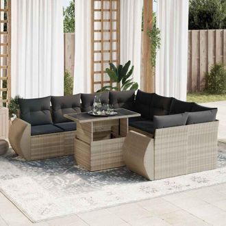 vidaXL Set Muebles Jard&iacute;n 9 Pzas Y Cojines Rat&aacute;n Sint&eacute;tico Gris Claro Vidaxl