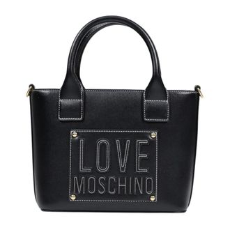 Love Moschino Handbags, female, Black, Size: ONE SIZE Logo Plaque Shoulder Bag