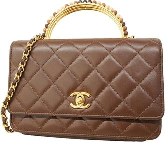 Chanel Brown Leather Chain/Shoulder Wallet (Pre-Owned)