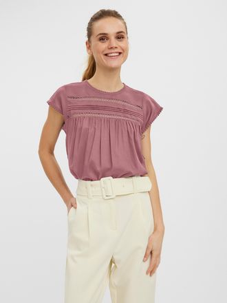 Vero Moda Kurzarmbluse VERO MODA VMDEBBIE PLEAT S/L TOP GA NOOS, Damen, Gr. XL, nostalgia rose, Web, Obermaterial: 100% Viskose, unifarben, normal taillenbedeck