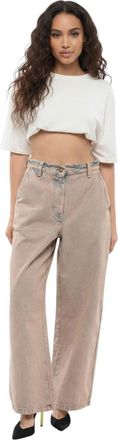 Palm Angels Beige Wide High Rise Jeans