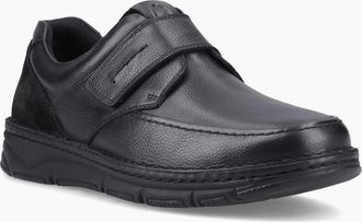 Hush Puppies Mens Hush Puppies Forde Touch Fastening Leather Mens Black Loafers - Size: UK 12 / eu 47 / us 14