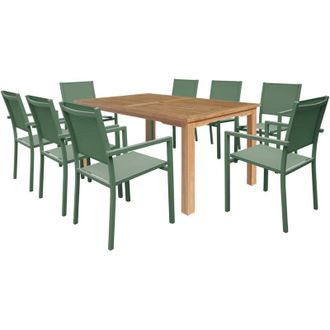 Happy Garden Conjunto De Muebles De Jard&iacute;n De Teca Java Con Sillas De Aluminio Verde Salvia - 8 Plazas