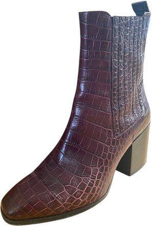 Aeyde Red Croc Embossed Heeled Ankle Boots Size 37