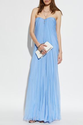 Alexander McQueen Silk Off-shoulder Dress, Womens, Blue