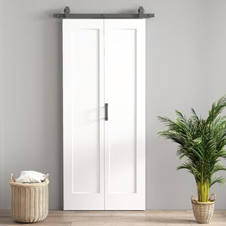 Mauro Ferretti Porta Scorrevole A Libro Pieghevole A Portafoglio Con Superficie Verniciabile, 90x210 Cm, Bianco