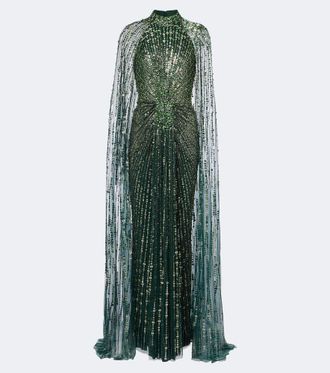 Jenny Packham Cairo embellished gathered caped gown