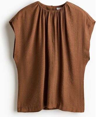 H&M Oversized Gathered Blouse in Brown at Nordstrom, Size Xx-Large