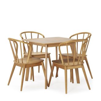 HOMN Juego de mesa 80x80 cm y 4 sillas de comedor color roble