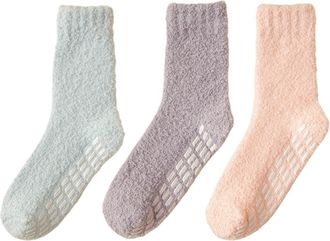 Generic Womens Soft Fuzzy Socks with Grips, 3 Pairs Non Slip Winter Warm Cozy Super Soft Fluffy Home Sleeping Slipper Socks (3pcs-C)