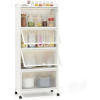 Costway Estantería de Cocina con Puertas de 5 Niveles, Estante de Microondas Móvil, Armario de Almacenamiento de Cocina Independiente con Ruedas Giratorias