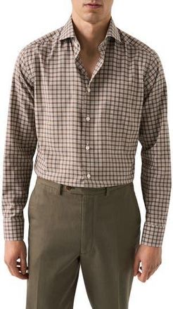 Eton Slim Fit Brown Check Cotton Flannel Dress Shirt in Medium Brown at Nordstrom Rack, Size 16.5