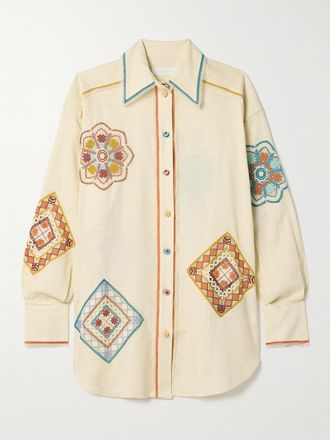 Zimmermann Camicia In Cotone Con Finiture In Pizzo Guipure Ottie - Crema