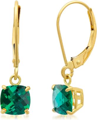 MAX + STONE Solid 10K Yellow, White or Rose Gold 6mm Cushion Cut Gemstone Dangle Earrings